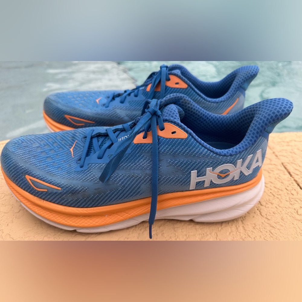 Hoka One One Clifton 9 Coastal Sky Blue Orange Running Shoes Men’s Size 12 VGC - Picture 2 of 16